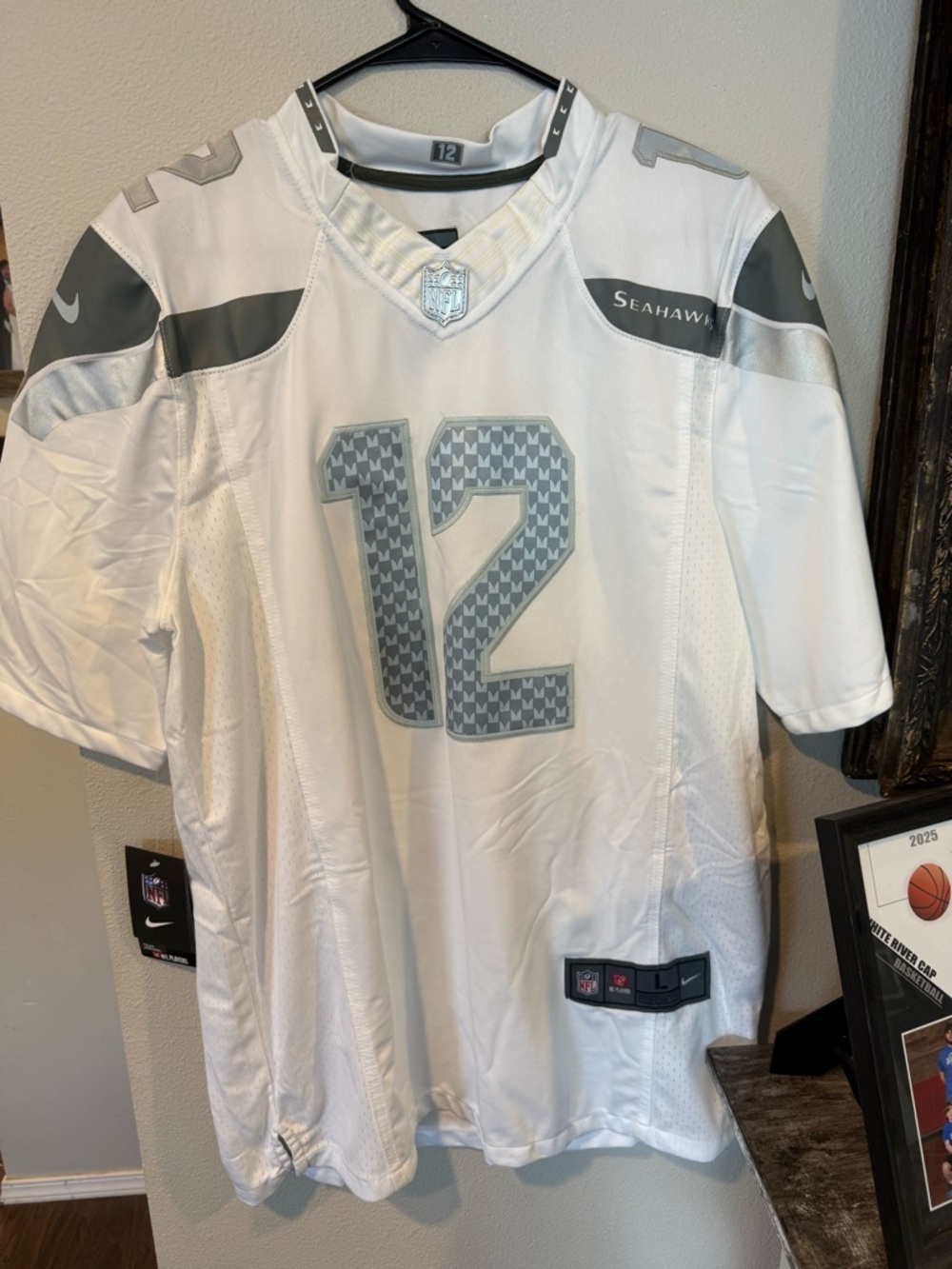NFL Seattle Seahawks #12 White and Gray Football Jersey